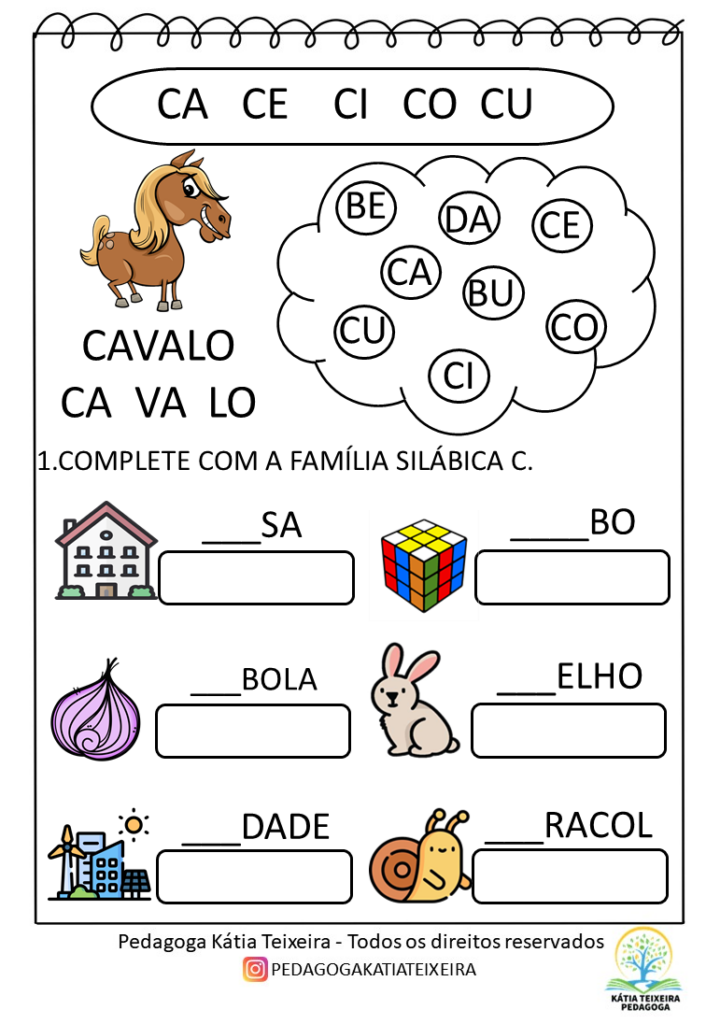 exercícios sílabas CA CE CI CO CU