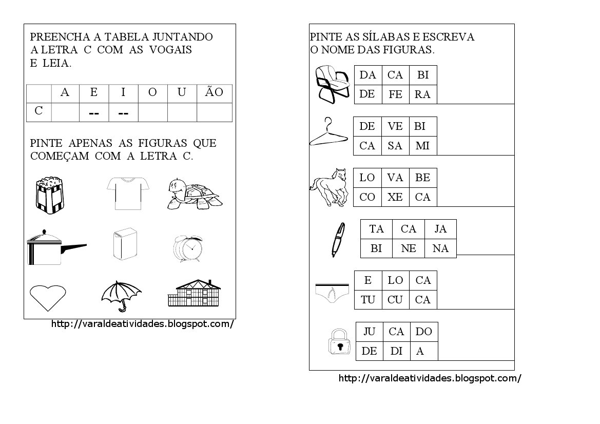 exercícios sílabas CA CE CI CO CU
