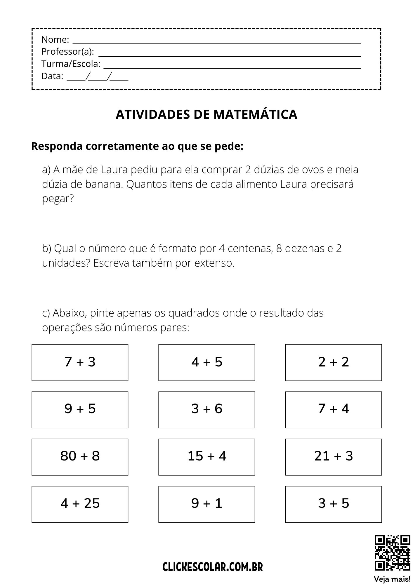 atividades de matematica fundamental 1