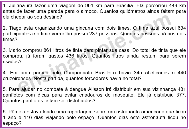 exercicios de matematica 3 ano adicao e subtracao