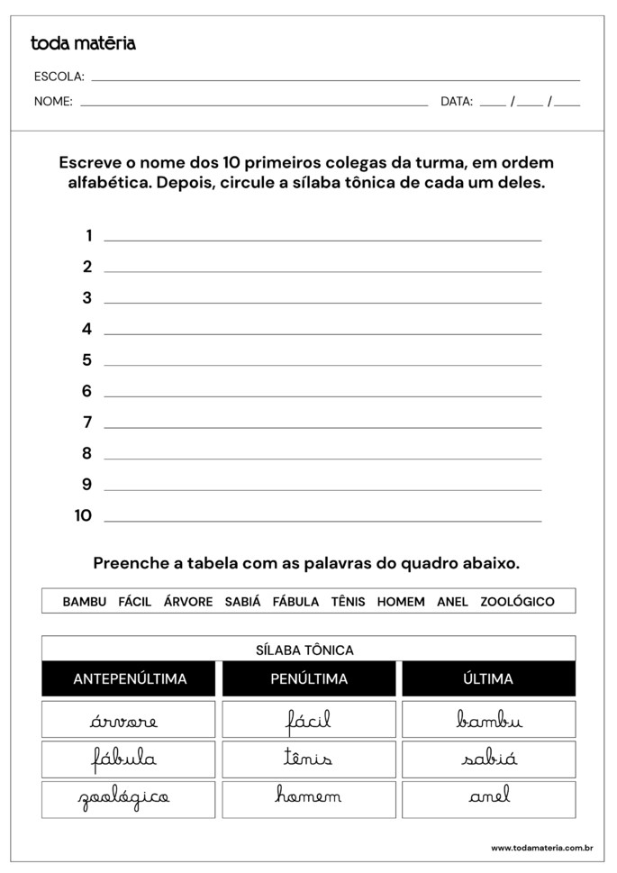 atividades de português 3º ano para imprimir