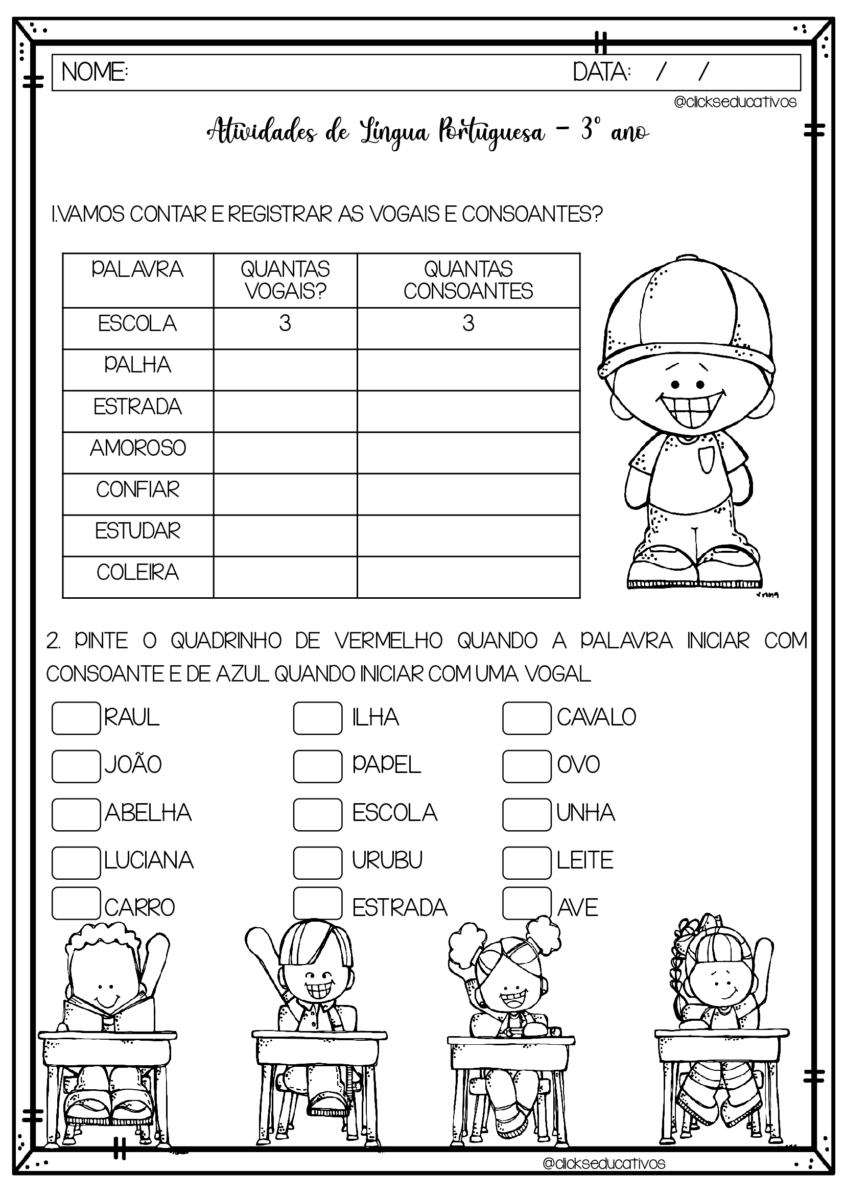 atividades de português 3º ano para imprimir