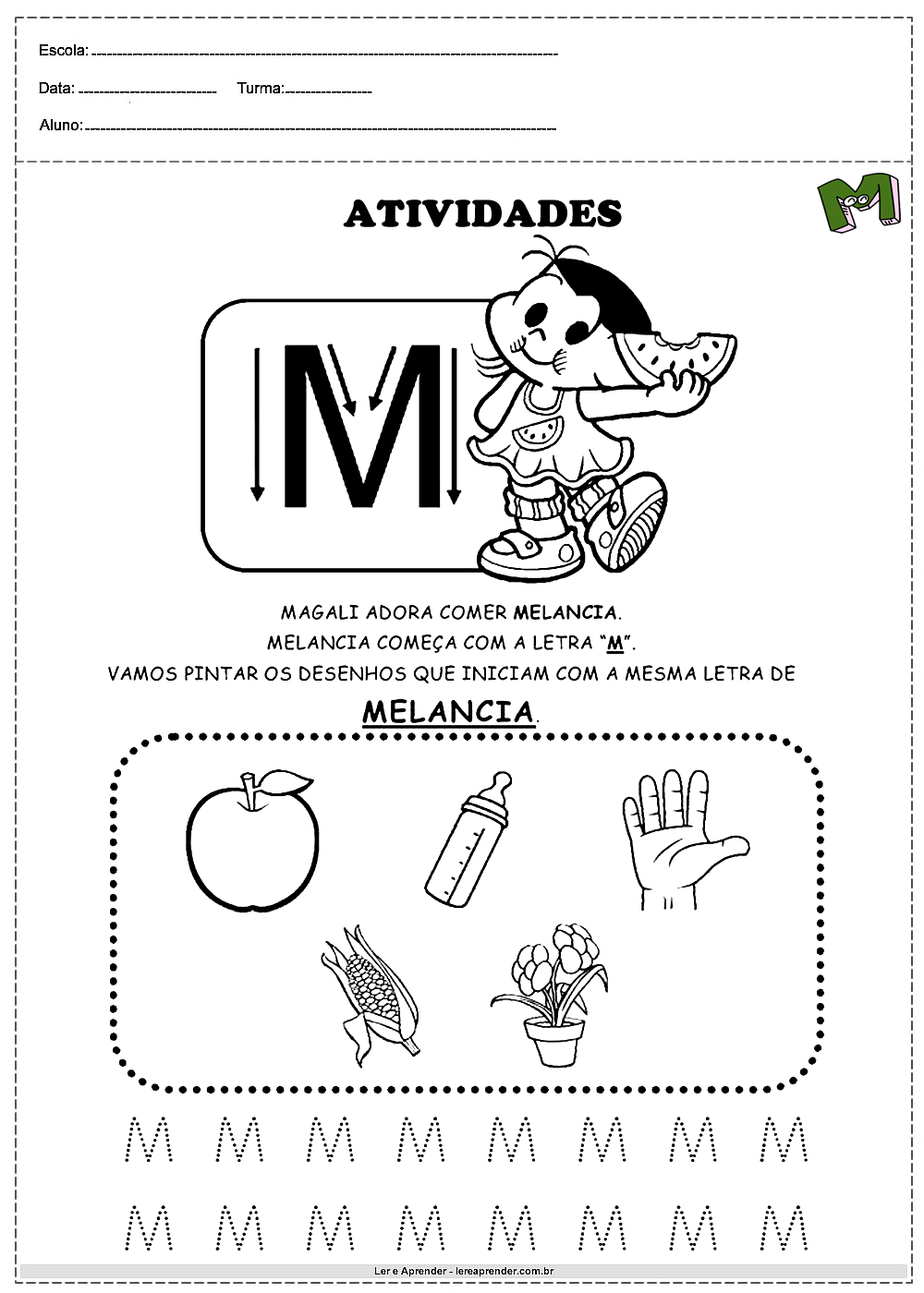 atividades com a letra M para imprimir