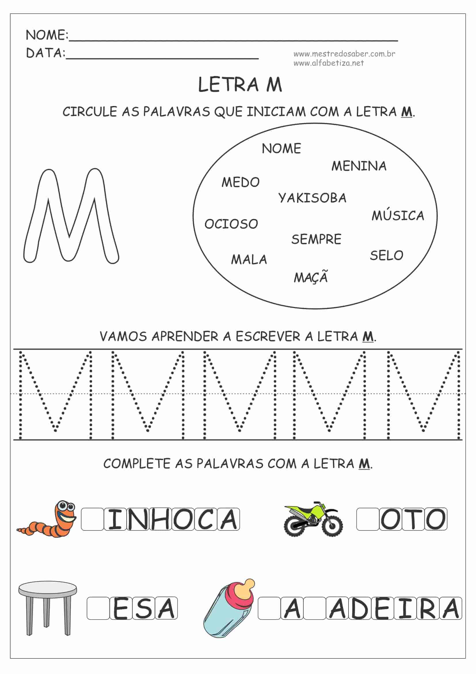 atividades sensoriais letra M