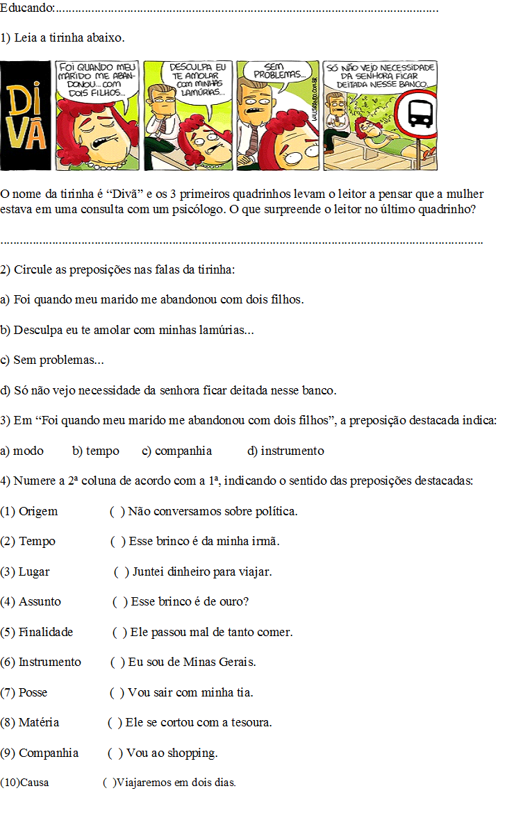 atividades de preposição 5º ano para imprimir