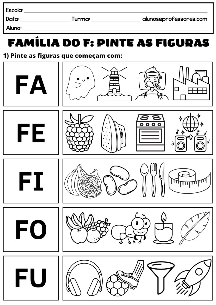 exercícios letra f educação infantil
