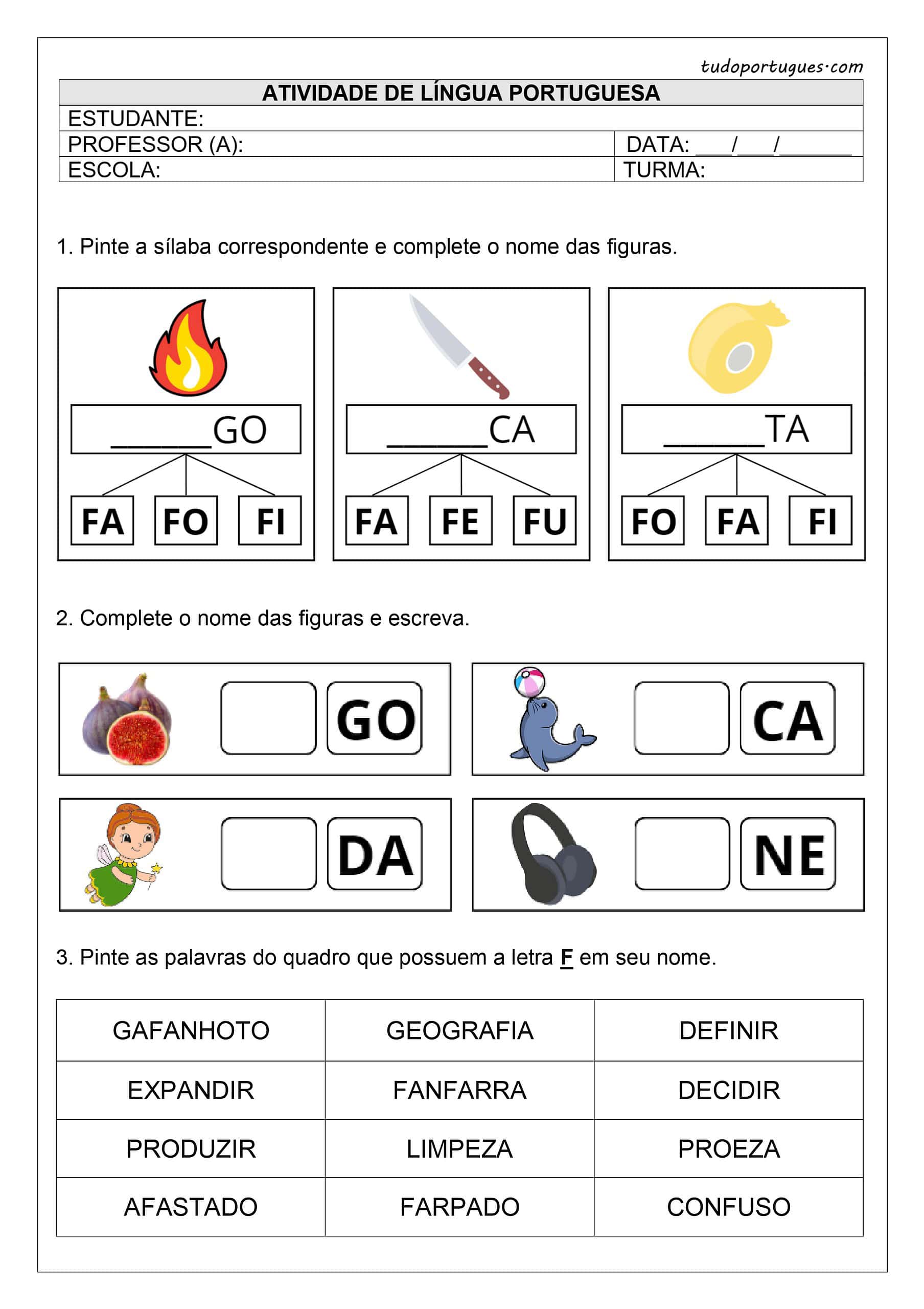 alfabetização letra f atividades