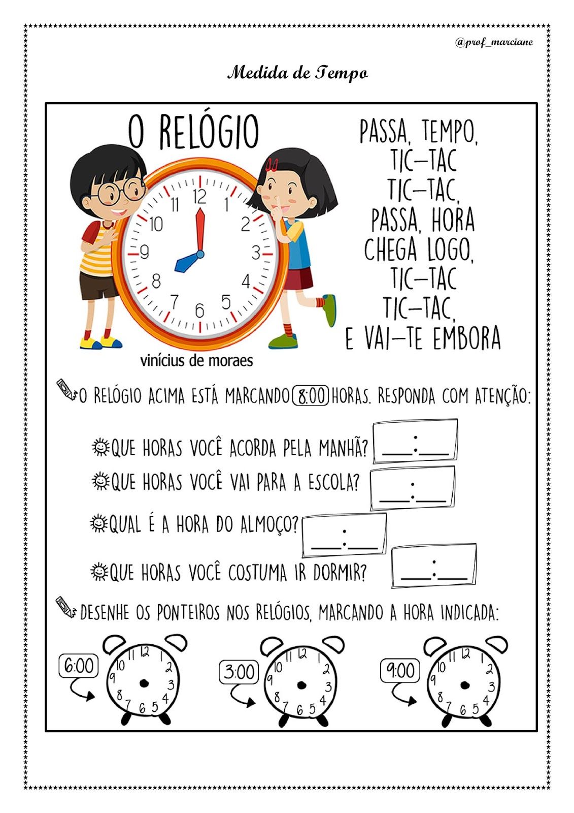 atividades para aprender as horas 2 ano