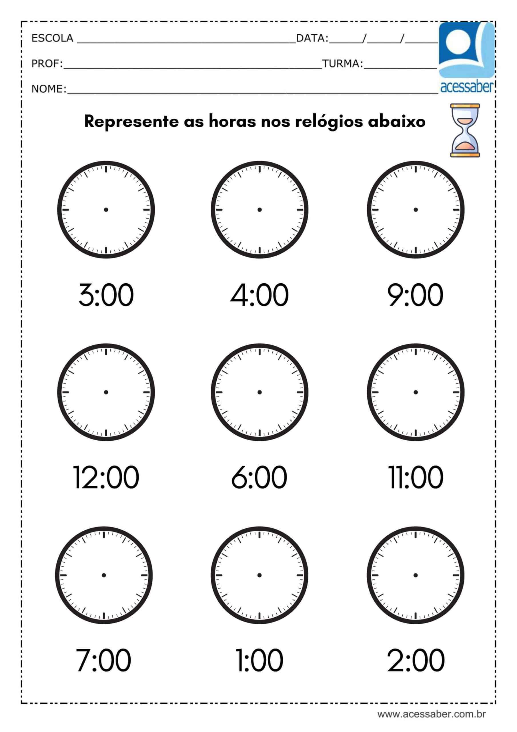 exercícios de relógio 2 ano fundamental