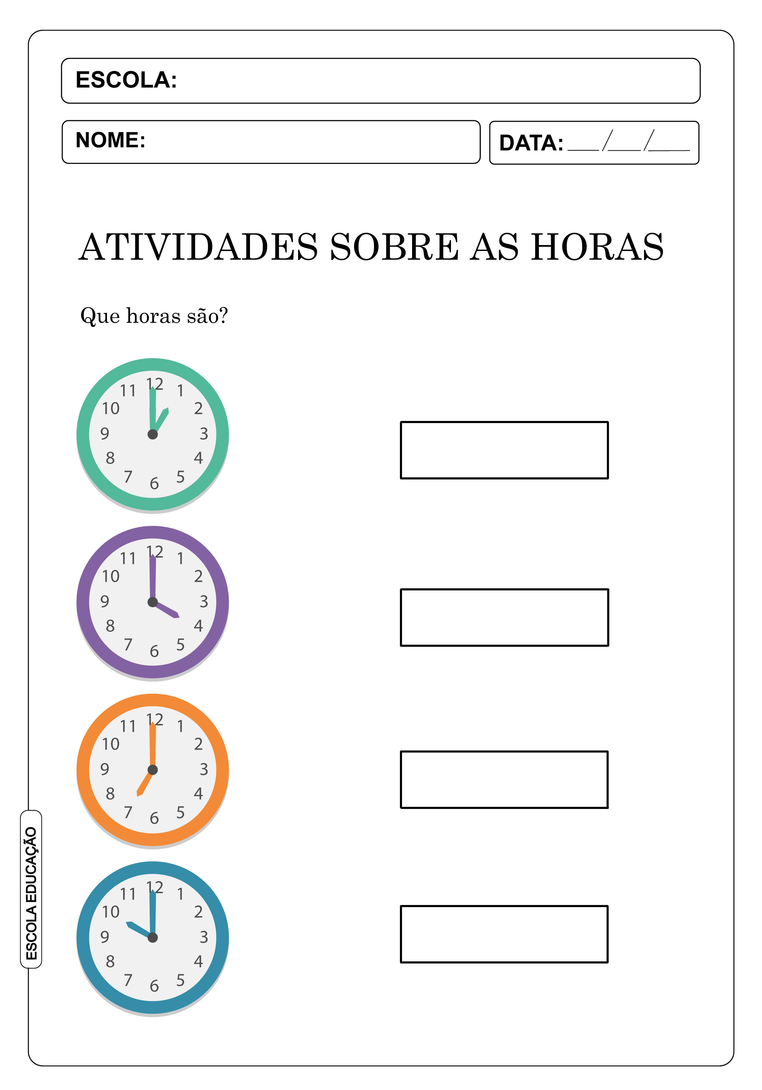 exercícios de relógio 2 ano fundamental