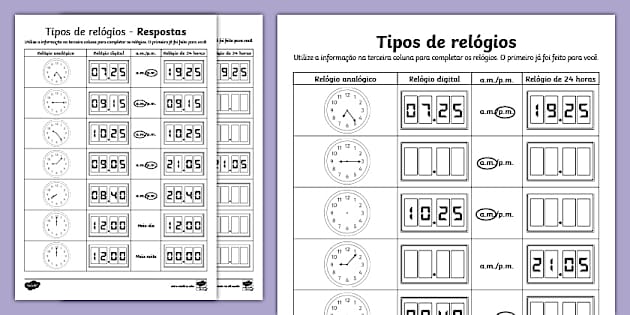 atividades de matemática 2 ano horas