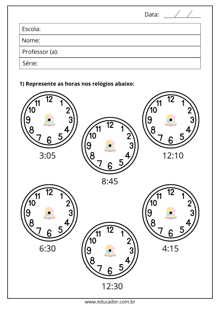 relógio analógico e digital atividades