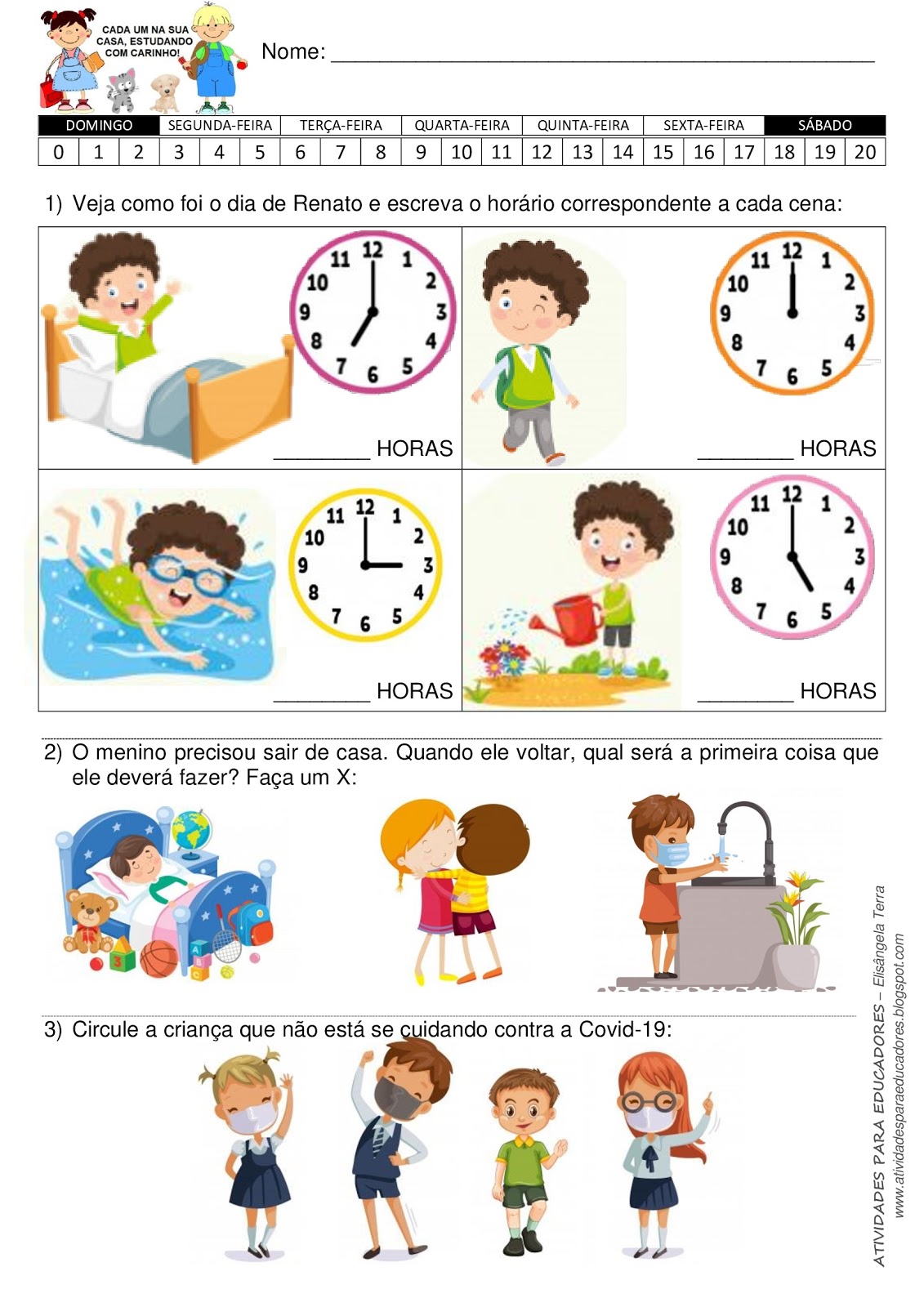 atividades com ponteiros do relógio 2 ano