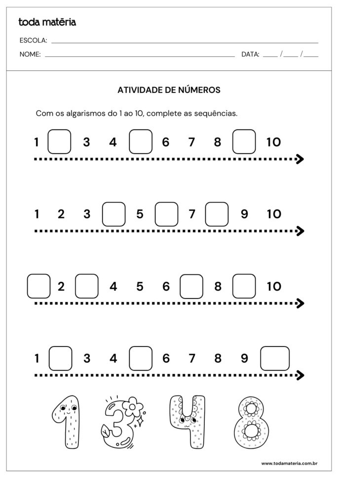 numerais 1 ano ensino fundamental