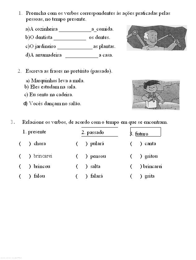 exercícios sobre verbos 3 ano fundamental