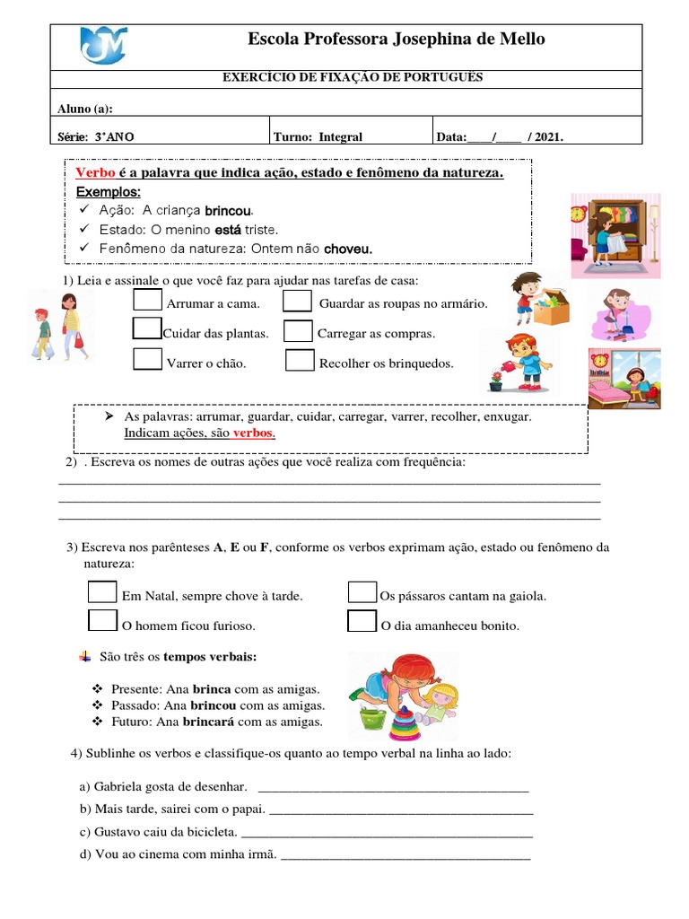 atividades com verbos para 3º ano pdf