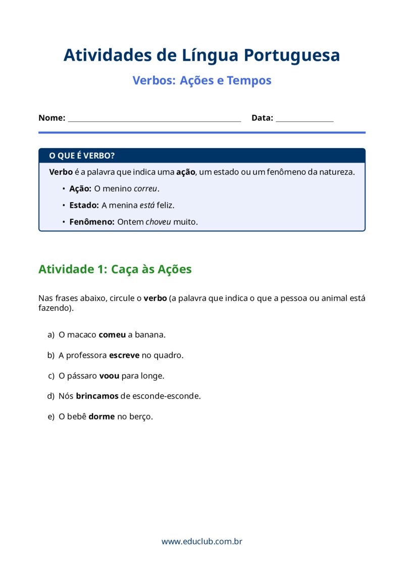 como ensinar verbos para crianças de 8 anos