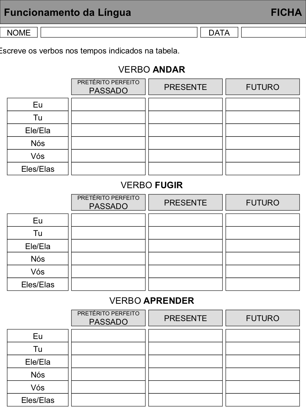 atividades de português 3 ano verbos