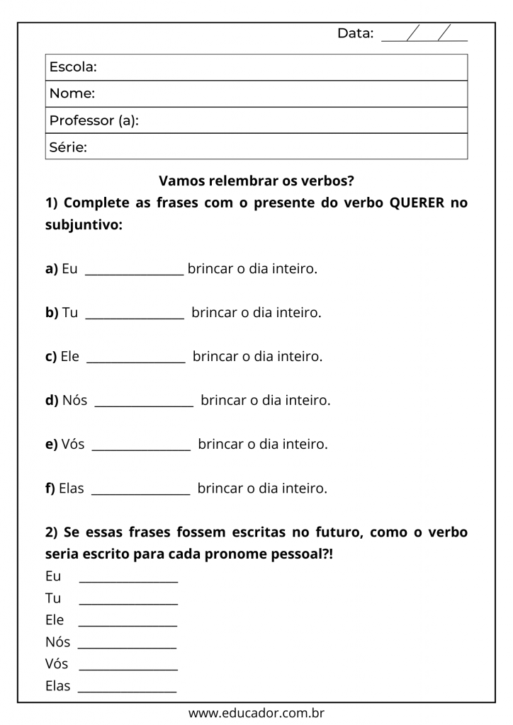 atividades de português 3 ano verbos