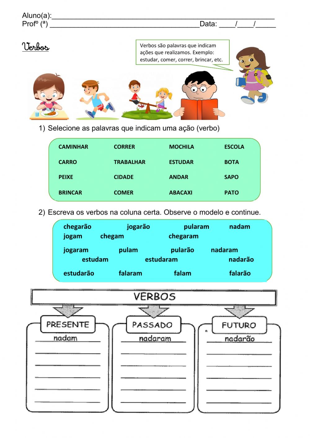 substantivo verbo adjetivo 3 ano atividades