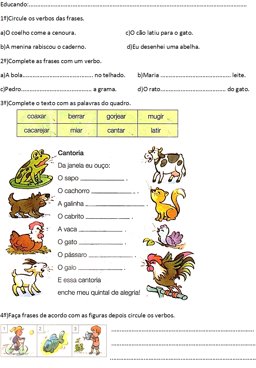 exercícios sobre verbos 3 ano fundamental