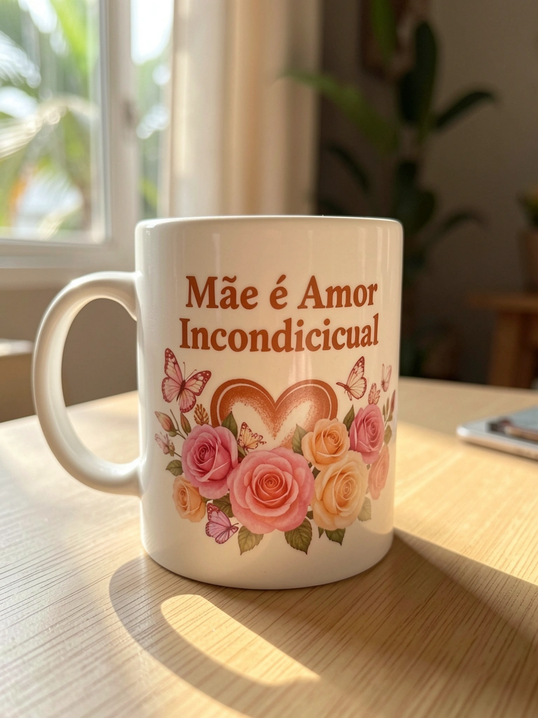 Caneca de cerâmica branca com inscrição 