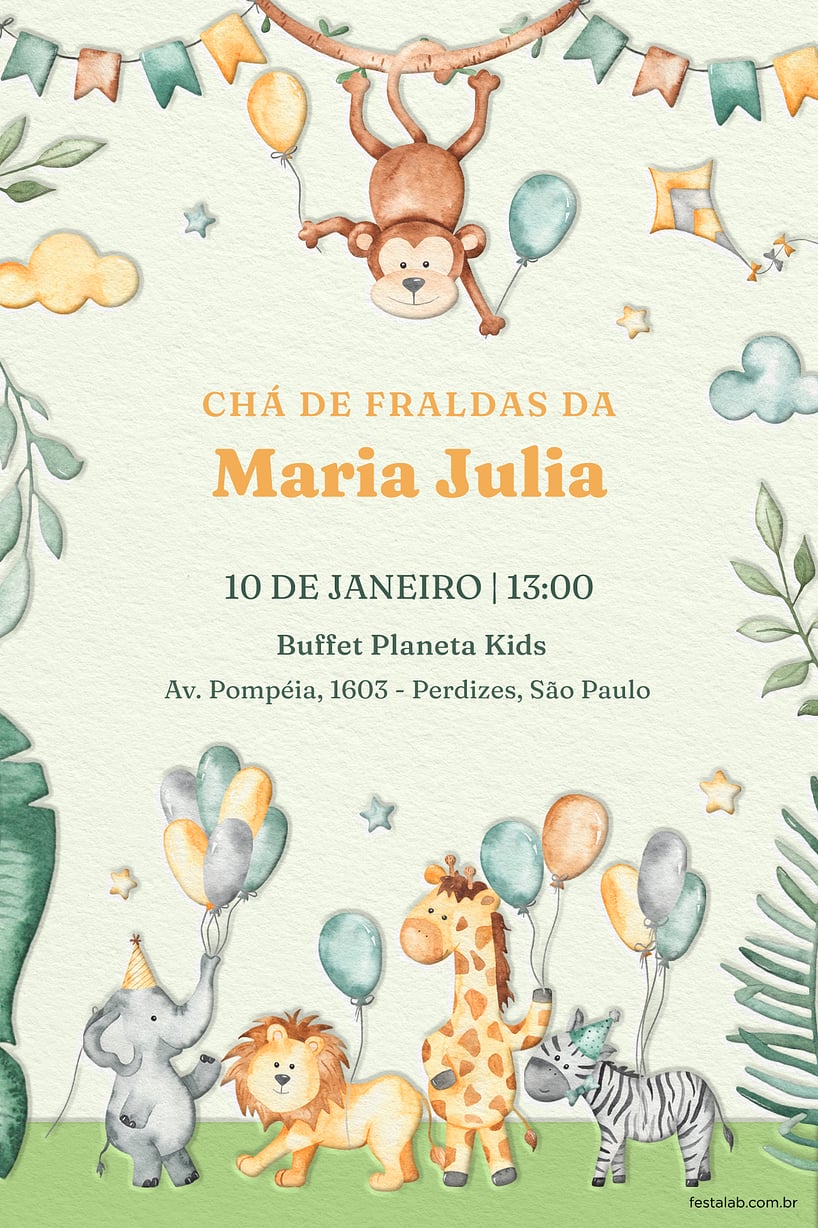 convite aniversário leãozinho editável