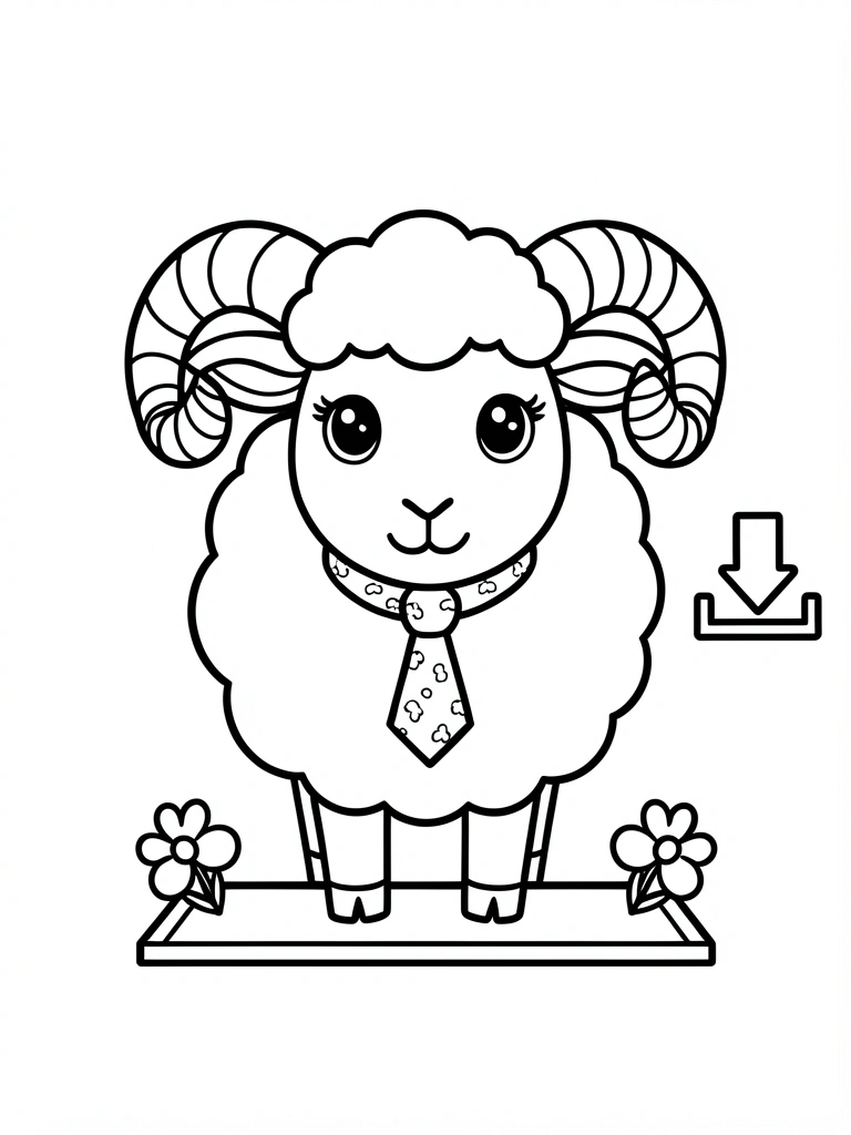 Ícone de download ao lado de um desenho simples de ovelha.