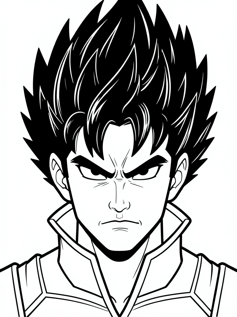 Contorno de Goku em pose de luta para colorir, com linhas pretas sobre fundo branco