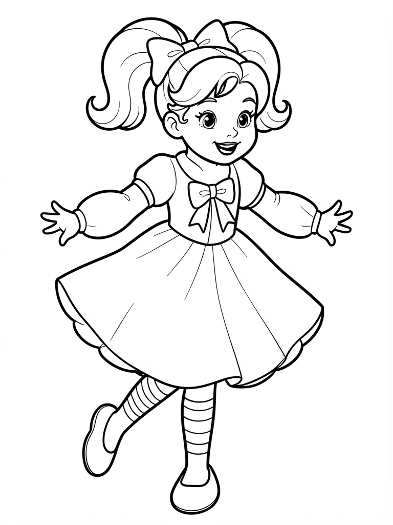 Desenho de princesa com vestido longo, cabelo solto e coroa, traços grossos para colorir.