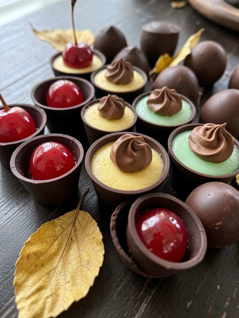Bandeja com doces finos decorados ao lado de doces simples sobre superfície clara