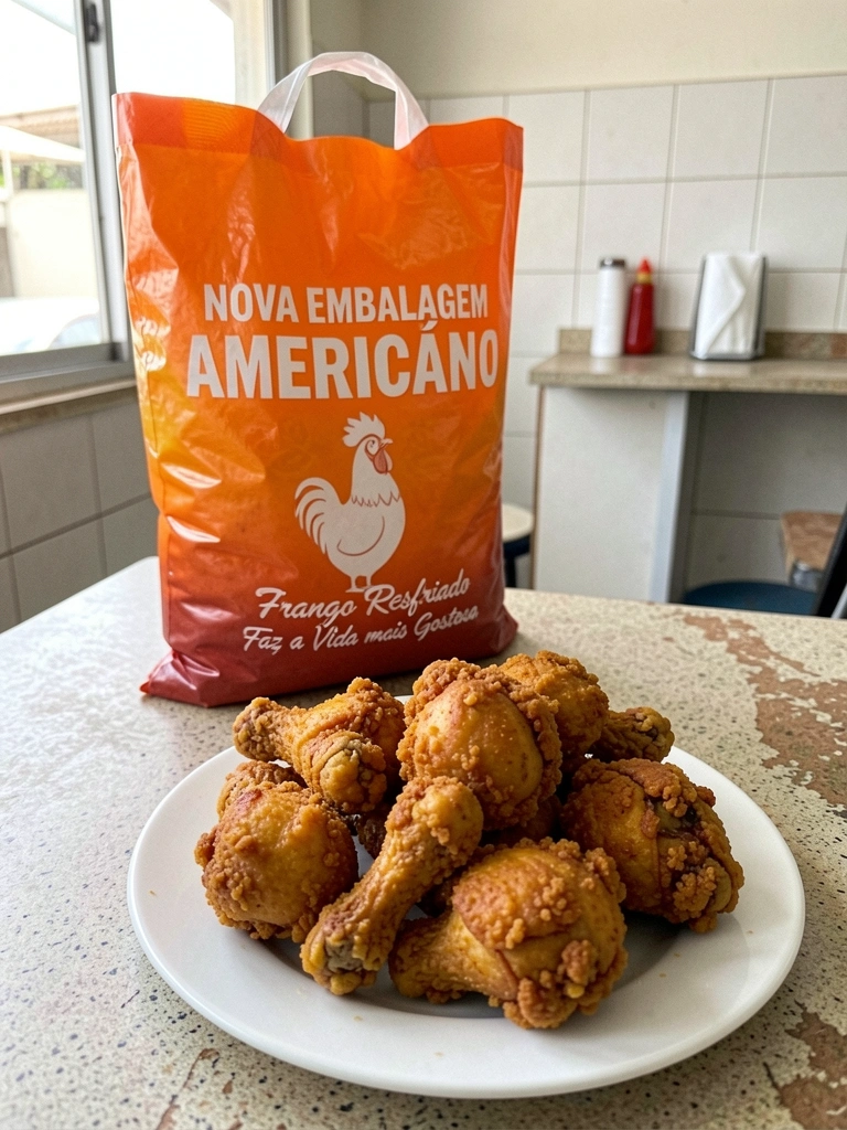 Frango frito dourado sobre prato, com fundo de lanchonete