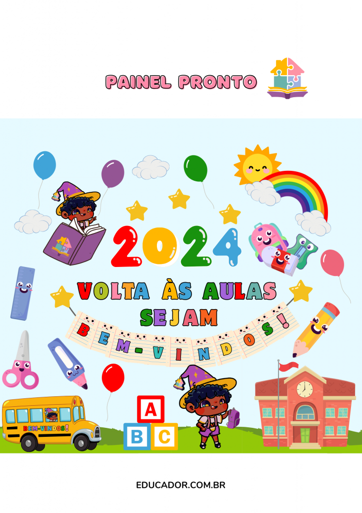 painel escolar volta às aulas colorido
