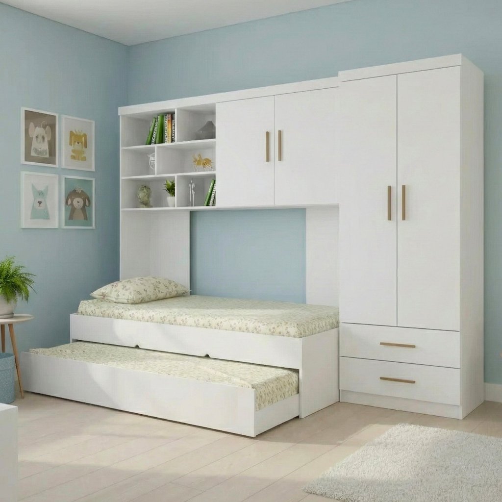 quarto modulado com escrivaninha solteiro