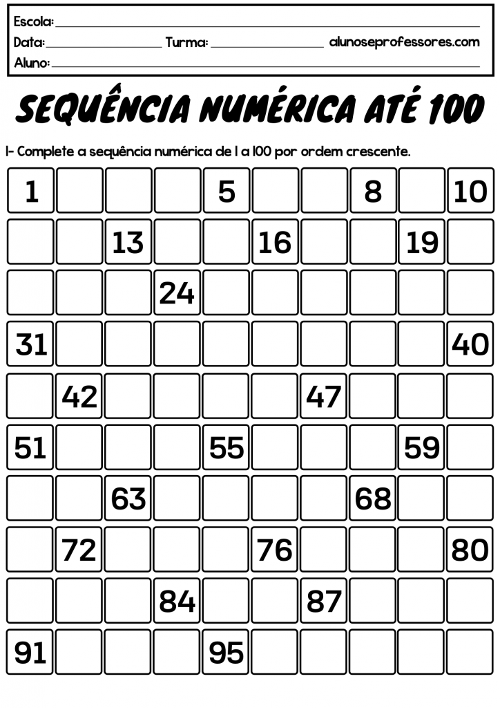 números de 1 a 100 para imprimir