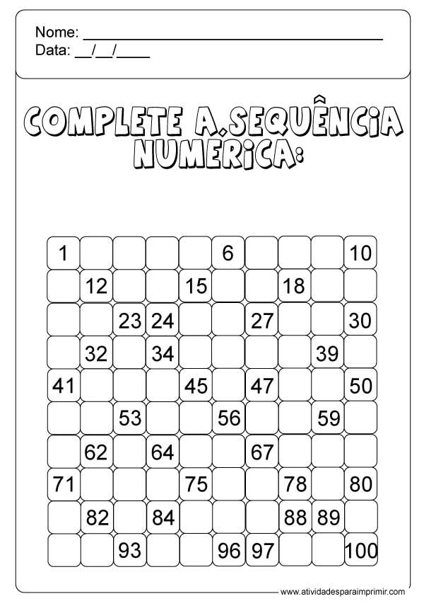 atividade números para imprimir
