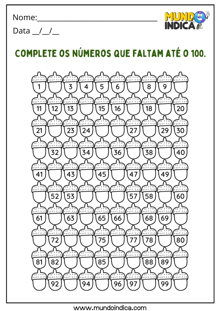 números de 1 a 100 para imprimir