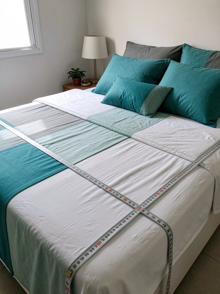 Cama de casal com fita métrica ao lado indicando 138 cm de largura