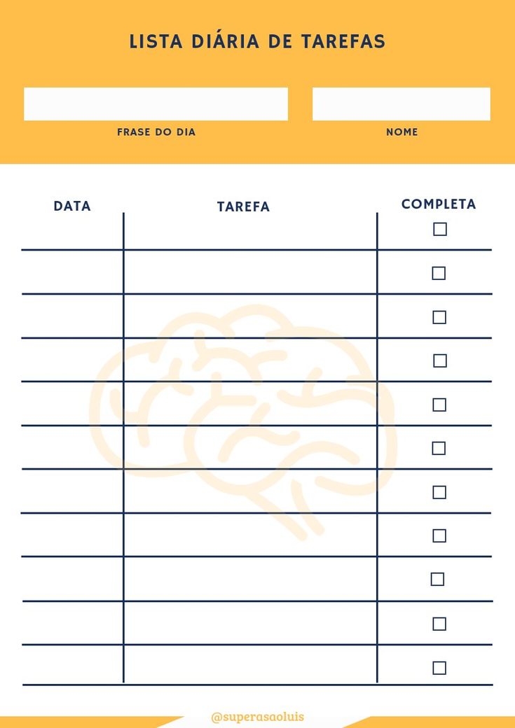 lista de afazeres diários