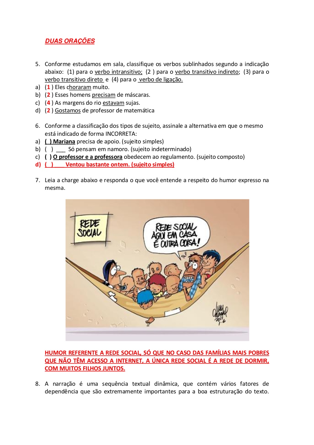textos para 8 ano interpretação e respostas