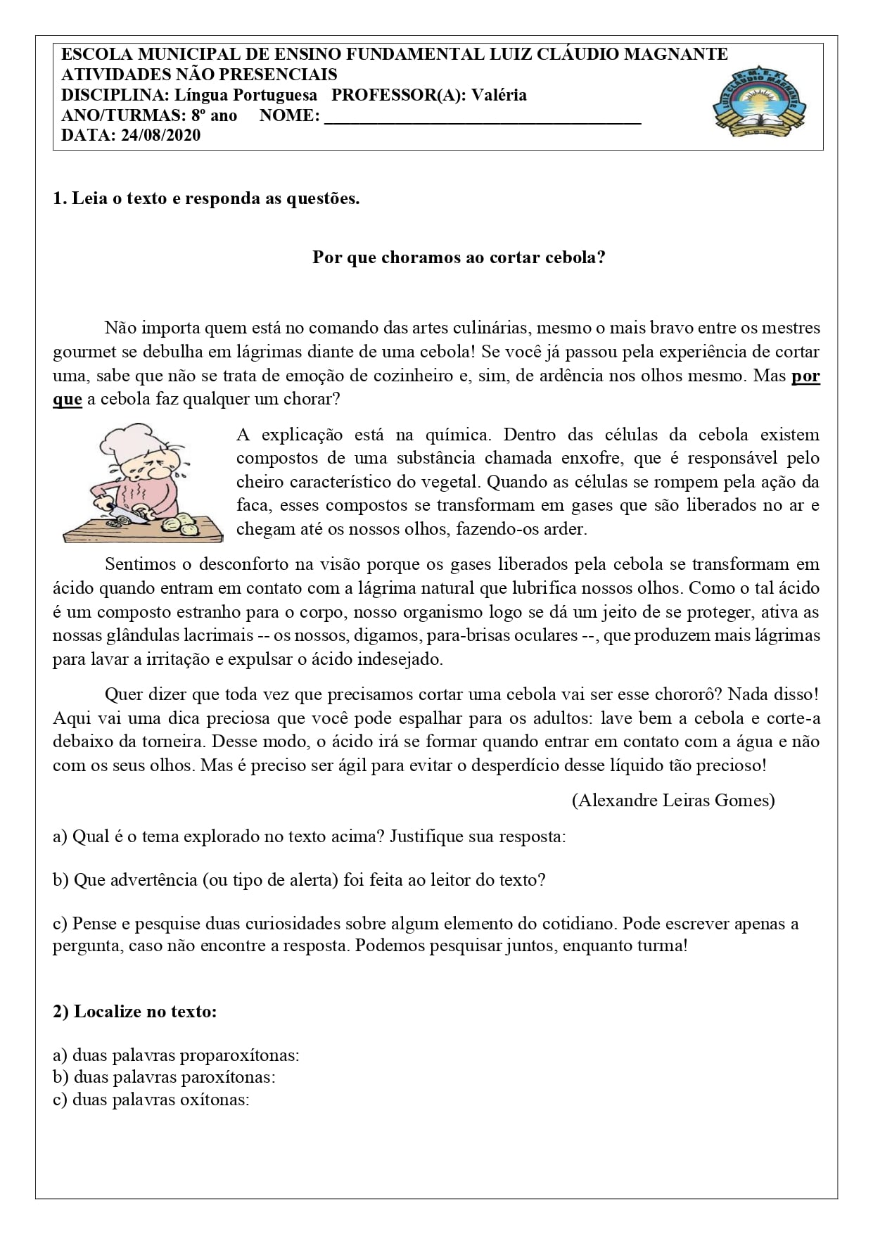 compreensão de texto para fundamental 2
