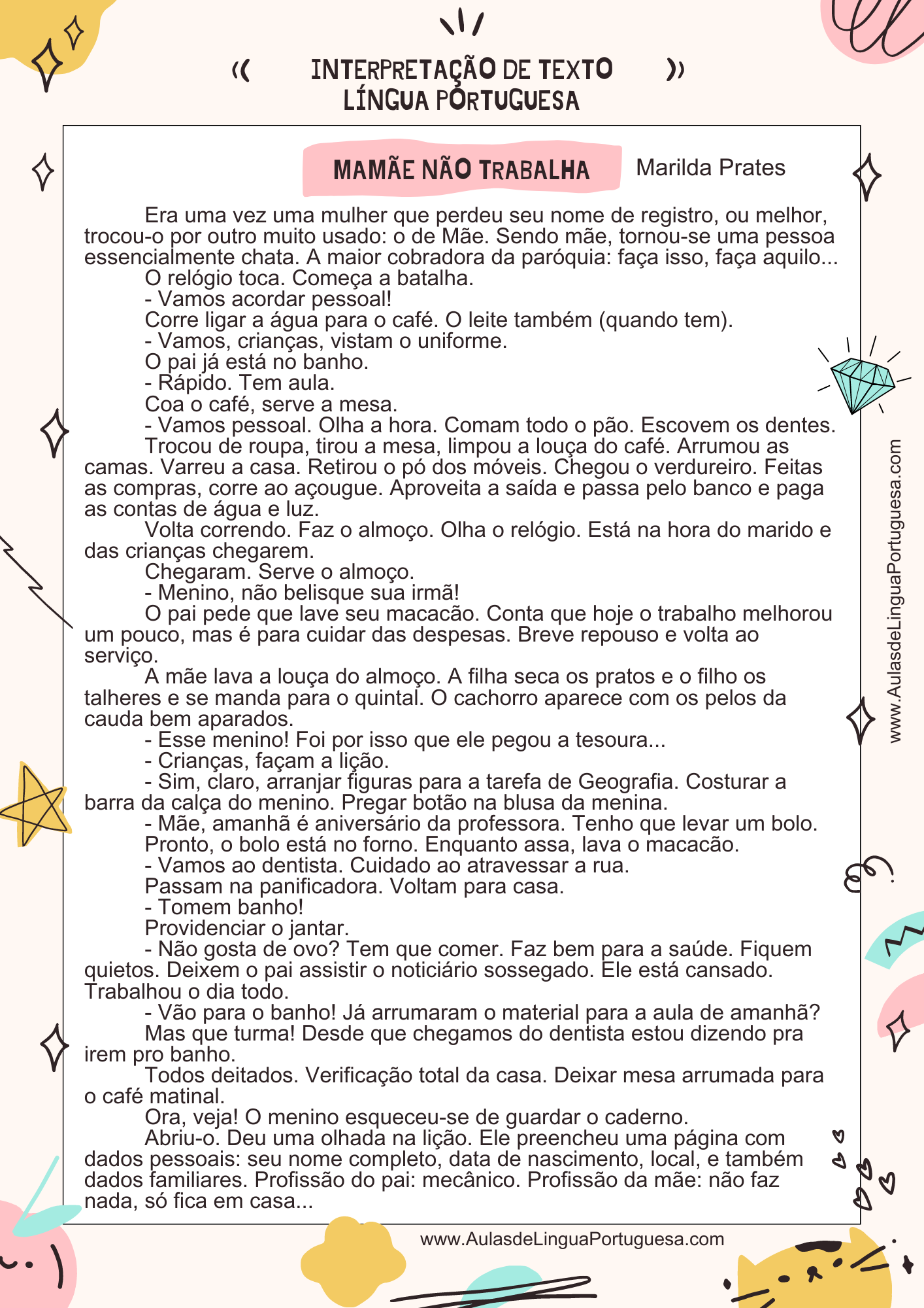 crônica interpretação 8 ano