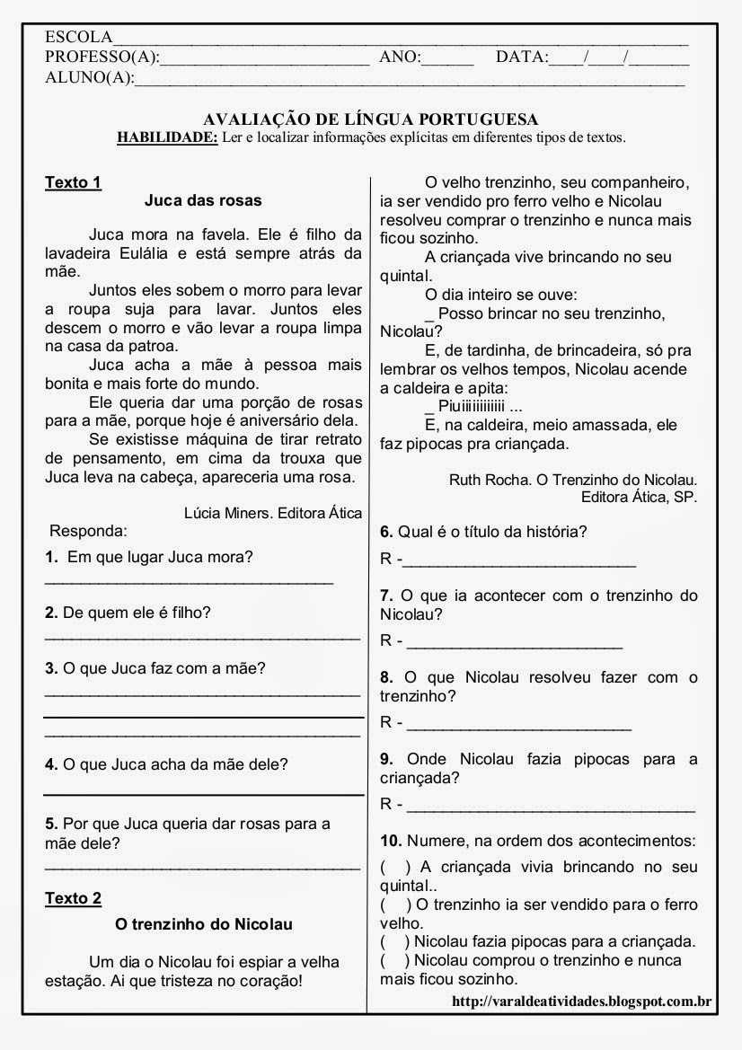 atividades de leitura 8º ano com correção