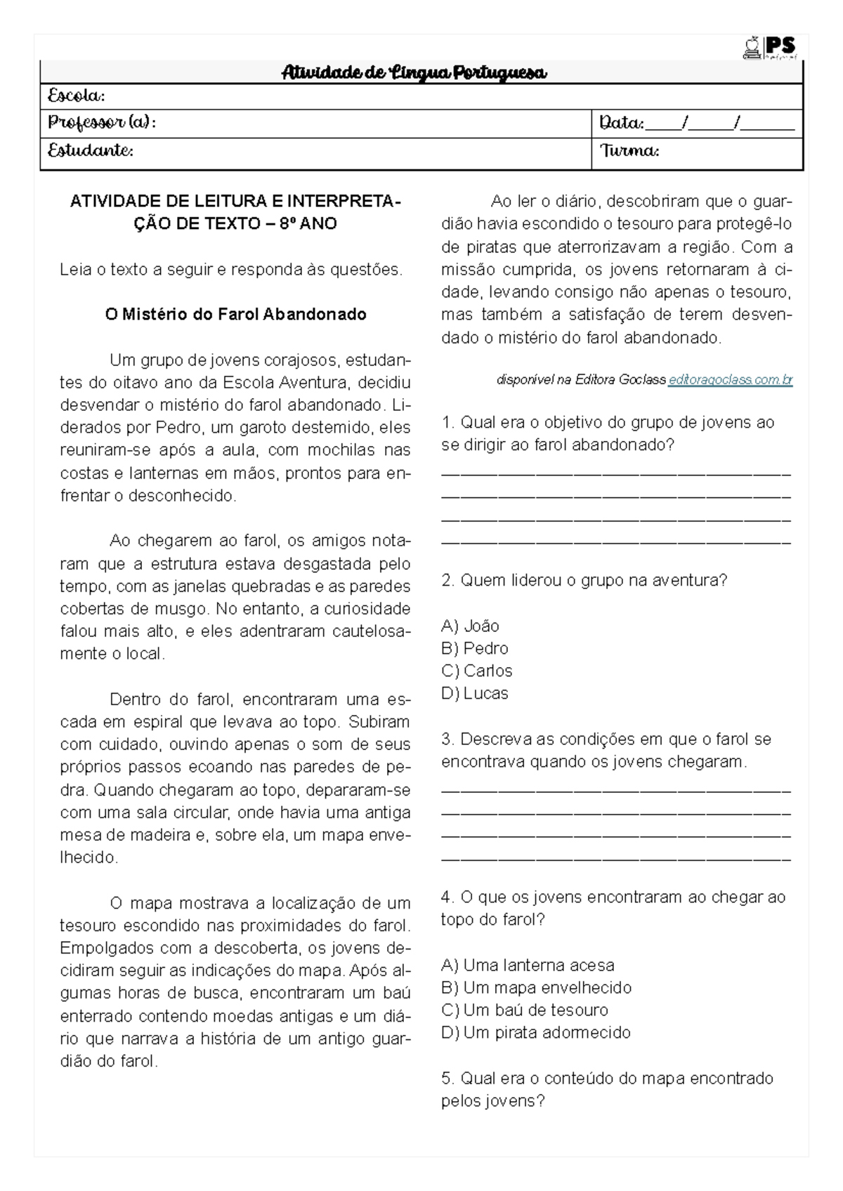 crônica interpretação 8 ano