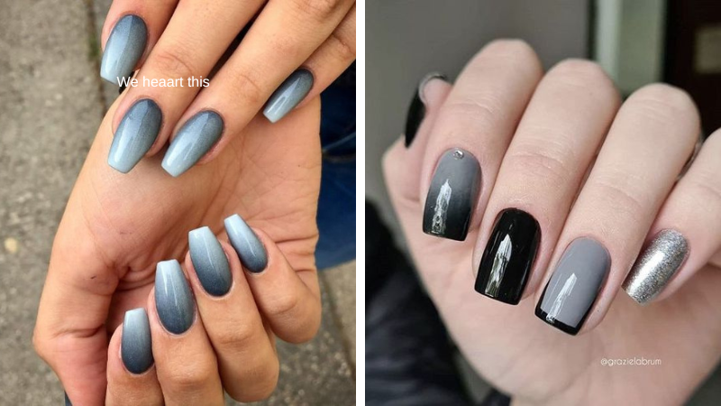 unhas em gel decoradas cinza quadrada