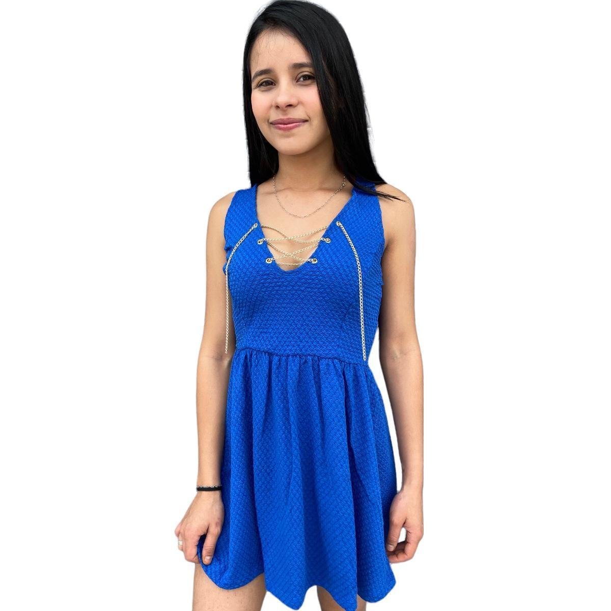 vestido azul royal curto casual