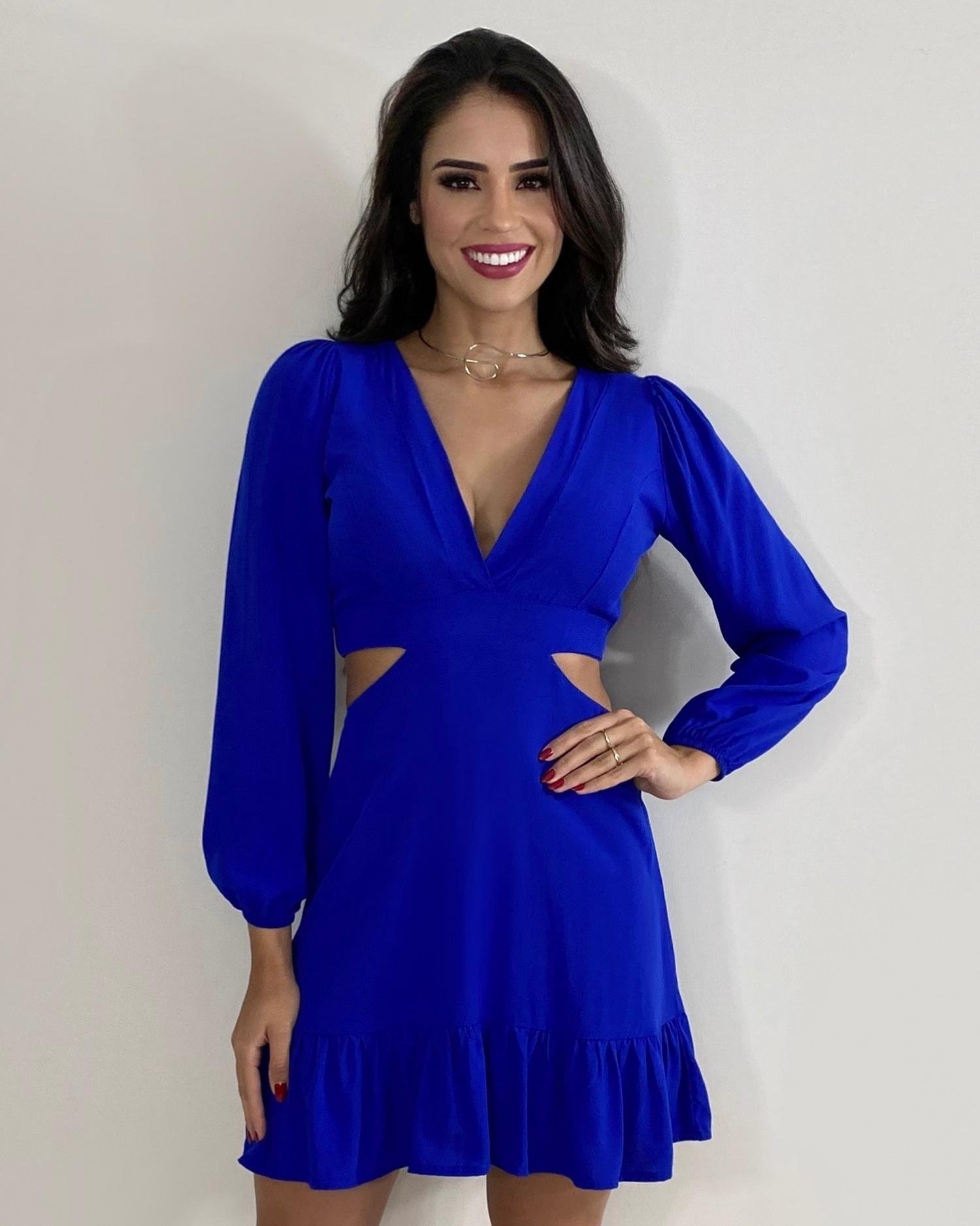 vestido azul royal curto elegante