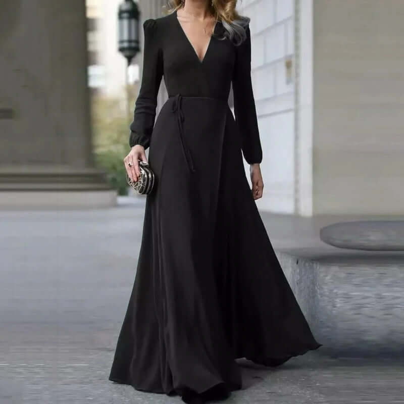 vestido preto longo sofisticado