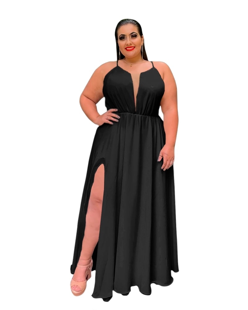 vestido preto com fenda longo