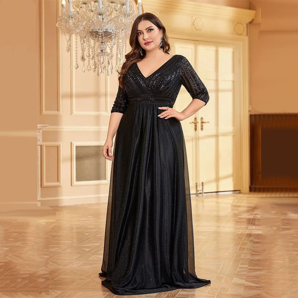 vestido preto longo decote V